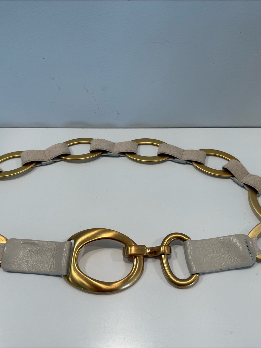 Sandy Duftler Gold and Beige Leather Link Belt